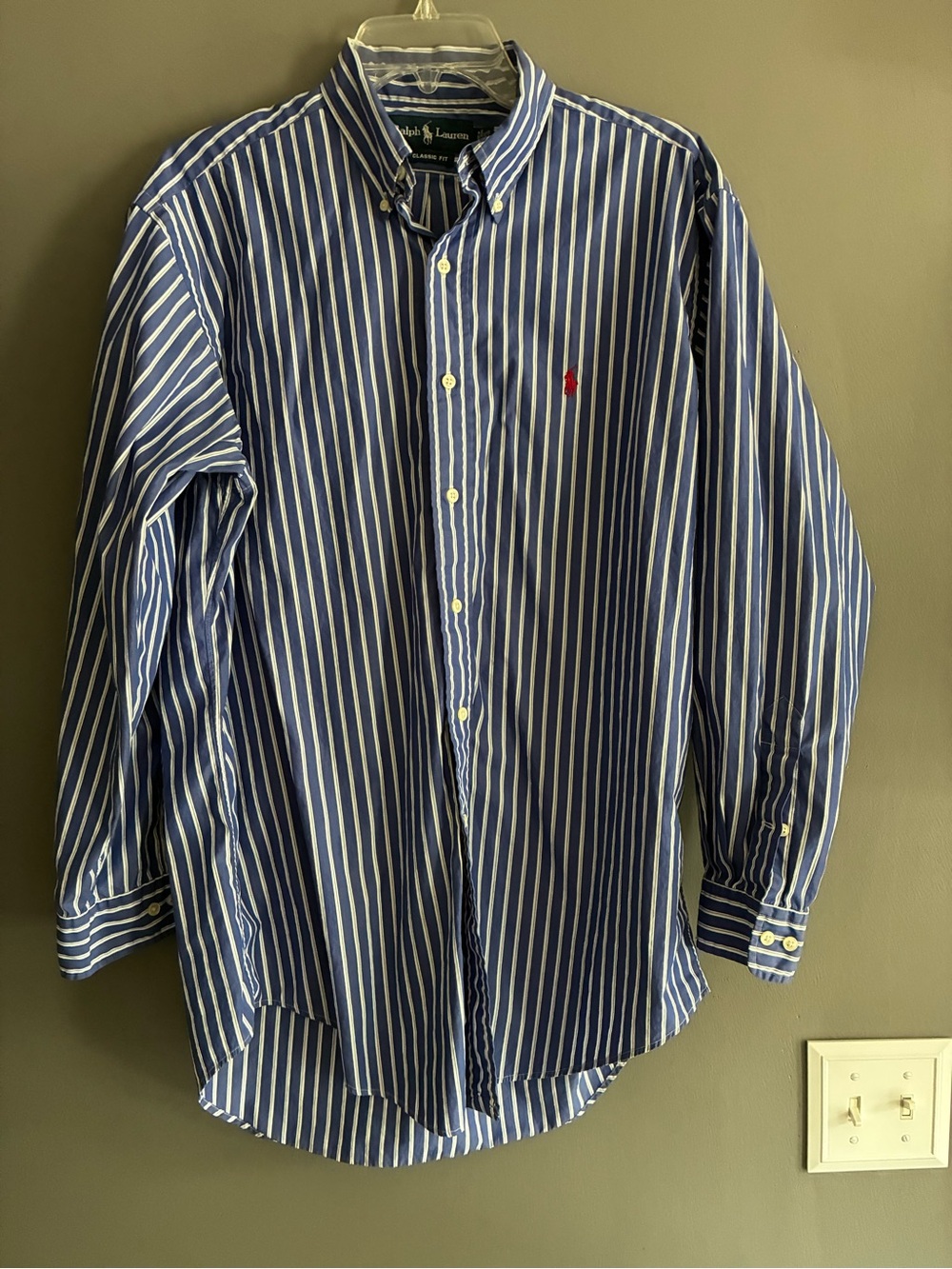Ralph Lauren Blue and White Striped Button-Down Shirt Classic Fit